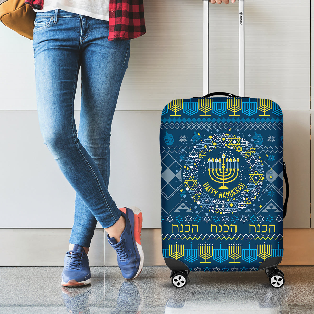 Happy Hanukkah Luggage Cover Love and Lights Menorah - Wonder Print Shop
