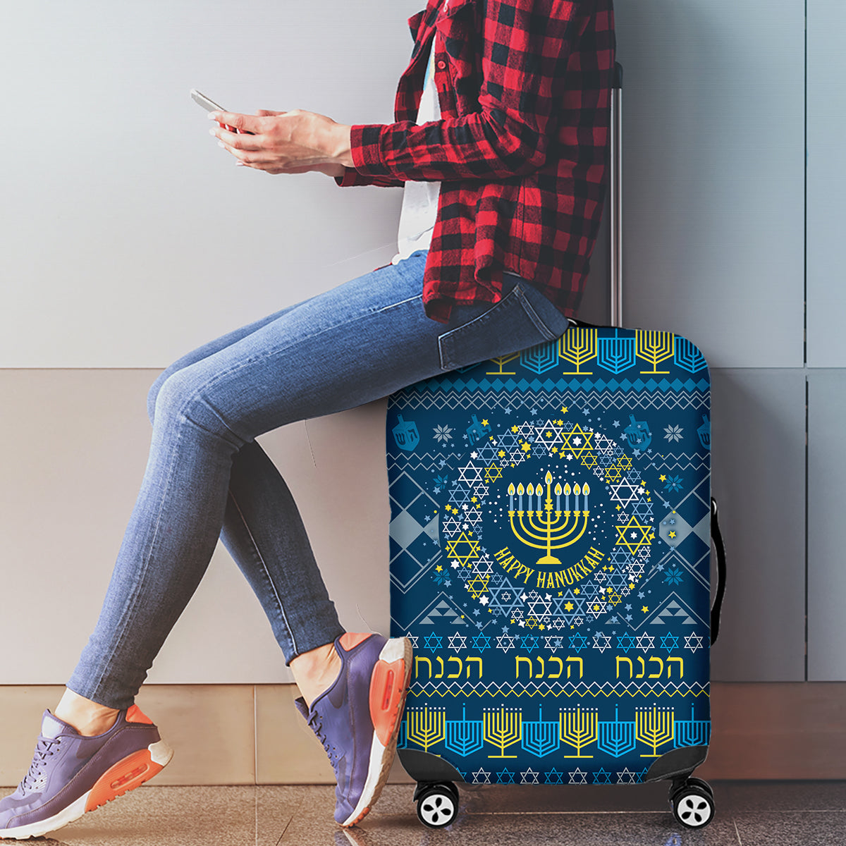 Happy Hanukkah Luggage Cover Love and Lights Menorah - Wonder Print Shop