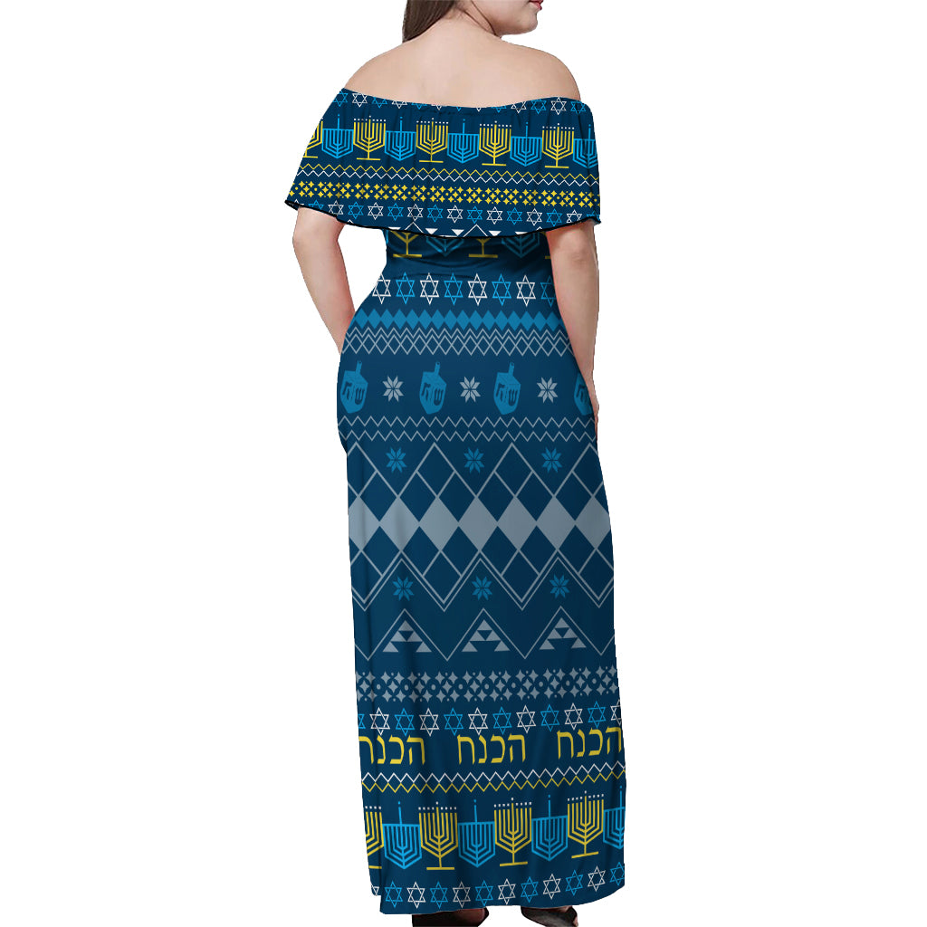 Happy Hanukkah Off Shoulder Maxi Dress Love and Lights Menorah - Wonder Print Shop