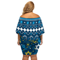 Happy Hanukkah Off Shoulder Short Dress Love and Lights Menorah - Wonder Print Shop