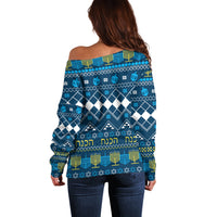 Happy Hanukkah Off Shoulder Sweater Love and Lights Menorah - Wonder Print Shop