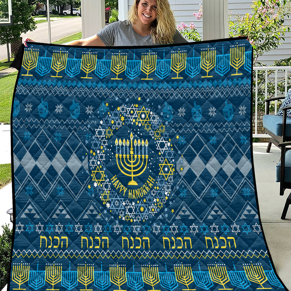 Happy Hanukkah Quilt Love and Lights Menorah - Wonder Print Shop