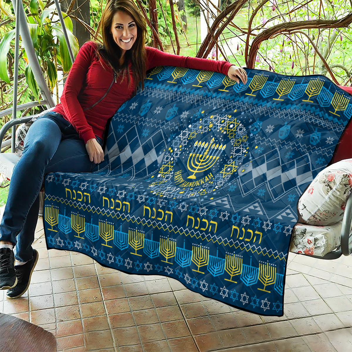 Happy Hanukkah Quilt Love and Lights Menorah - Wonder Print Shop
