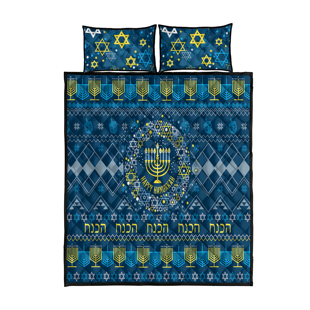 Happy Hanukkah Quilt Bed Set Love and Lights Menorah - Wonder Print Shop
