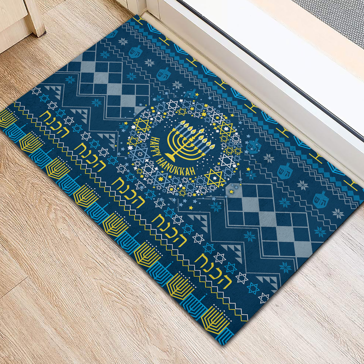 Happy Hanukkah Rubber Doormat Love and Lights Menorah - Wonder Print Shop