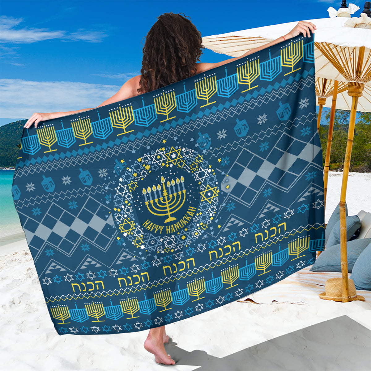Happy Hanukkah Sarong Love and Lights Menorah - Wonder Print Shop