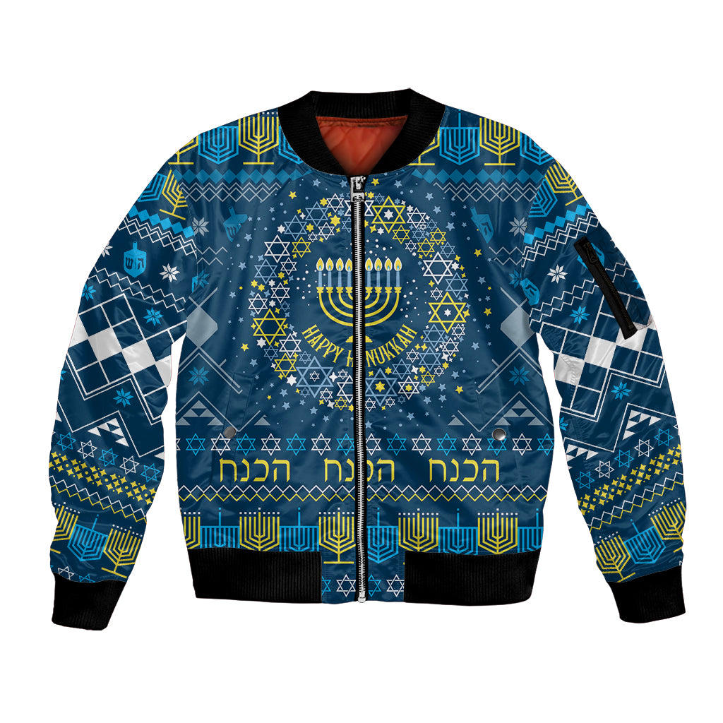 Happy Hanukkah Sleeve Zip Bomber Jacket Love and Lights Menorah - Wonder Print Shop