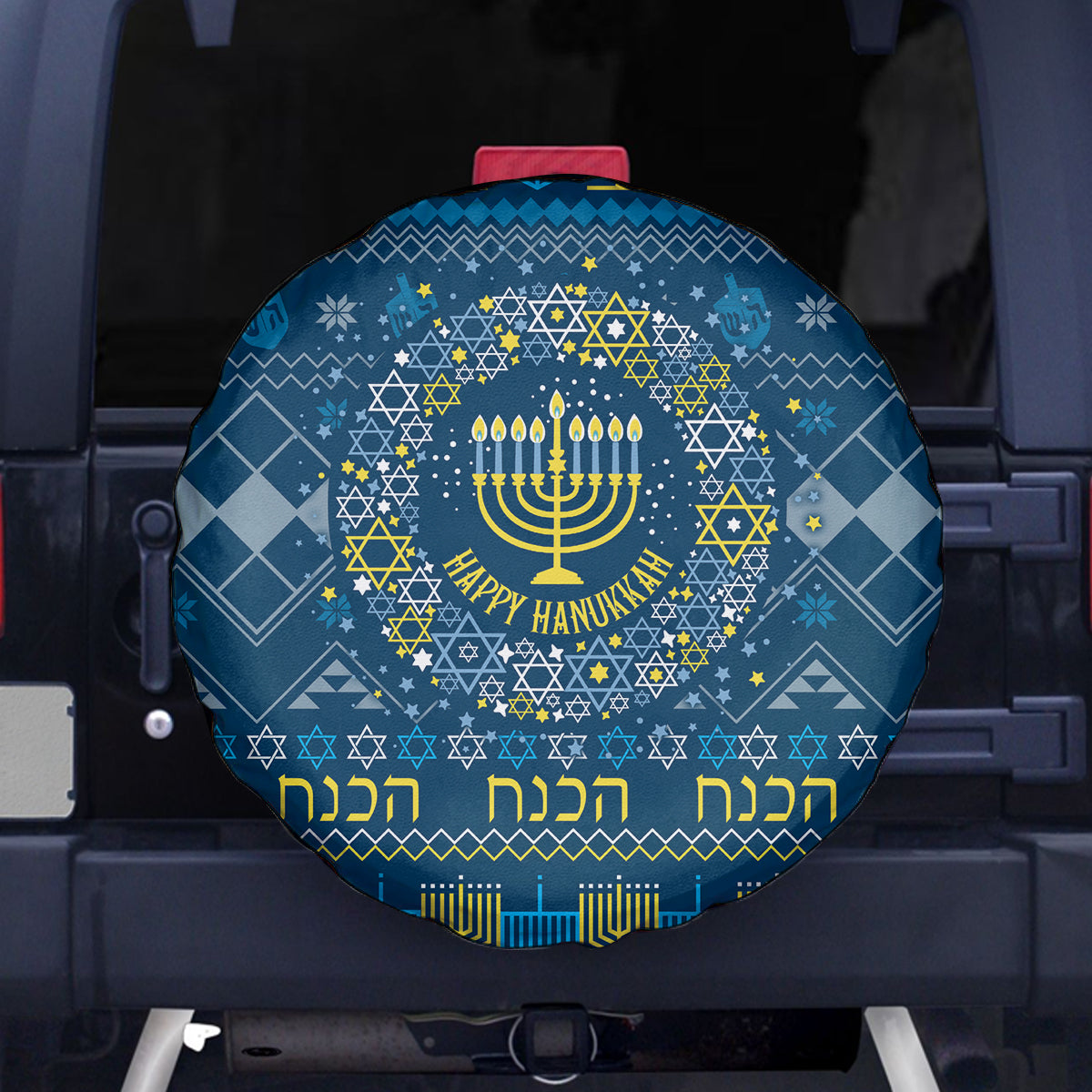 Happy Hanukkah Spare Tire Cover Love and Lights Menorah - Wonder Print Shop