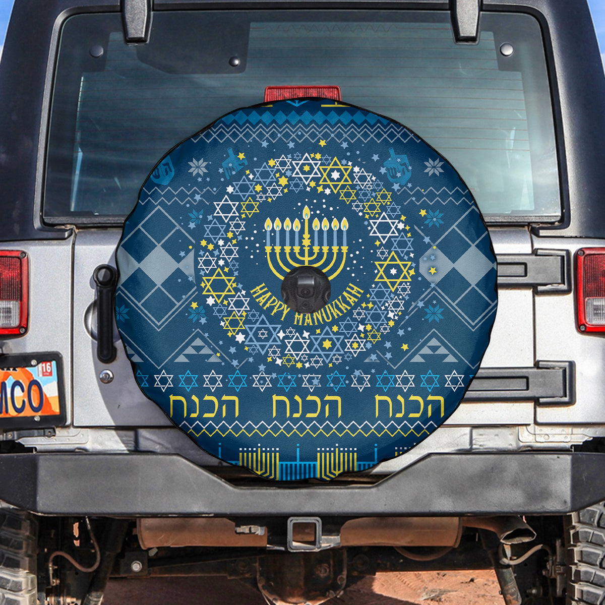 Happy Hanukkah Spare Tire Cover Love and Lights Menorah - Wonder Print Shop