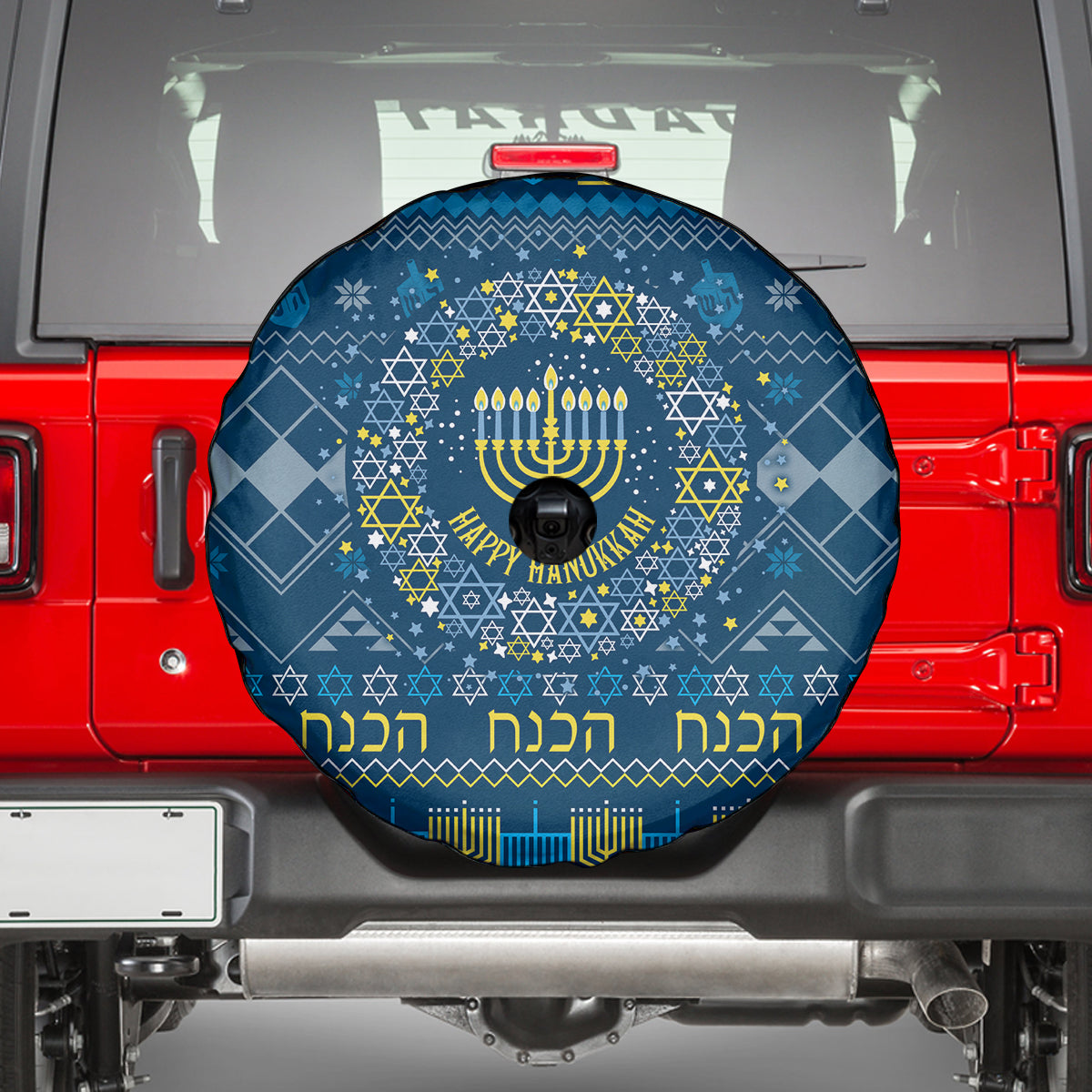 Happy Hanukkah Spare Tire Cover Love and Lights Menorah - Wonder Print Shop