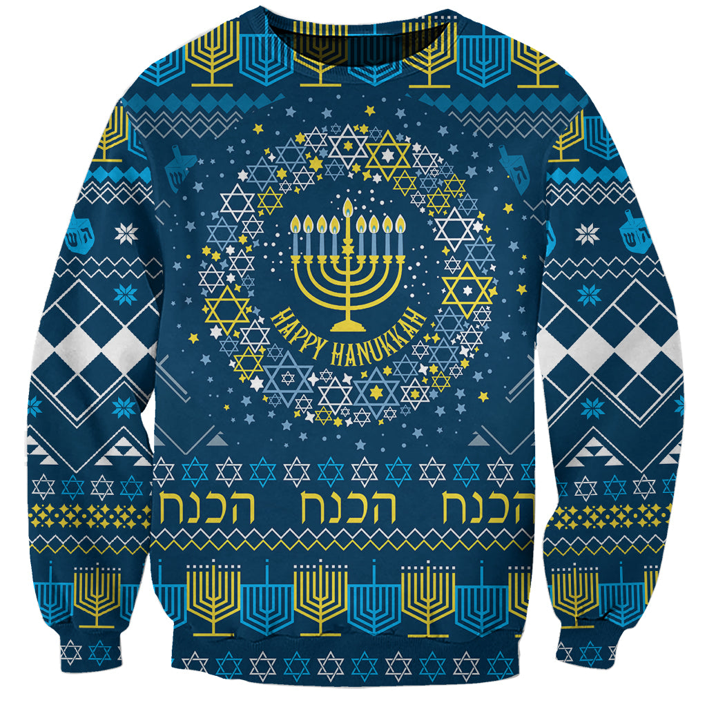 Happy Hanukkah Sweatshirt Love and Lights Menorah - Wonder Print Shop