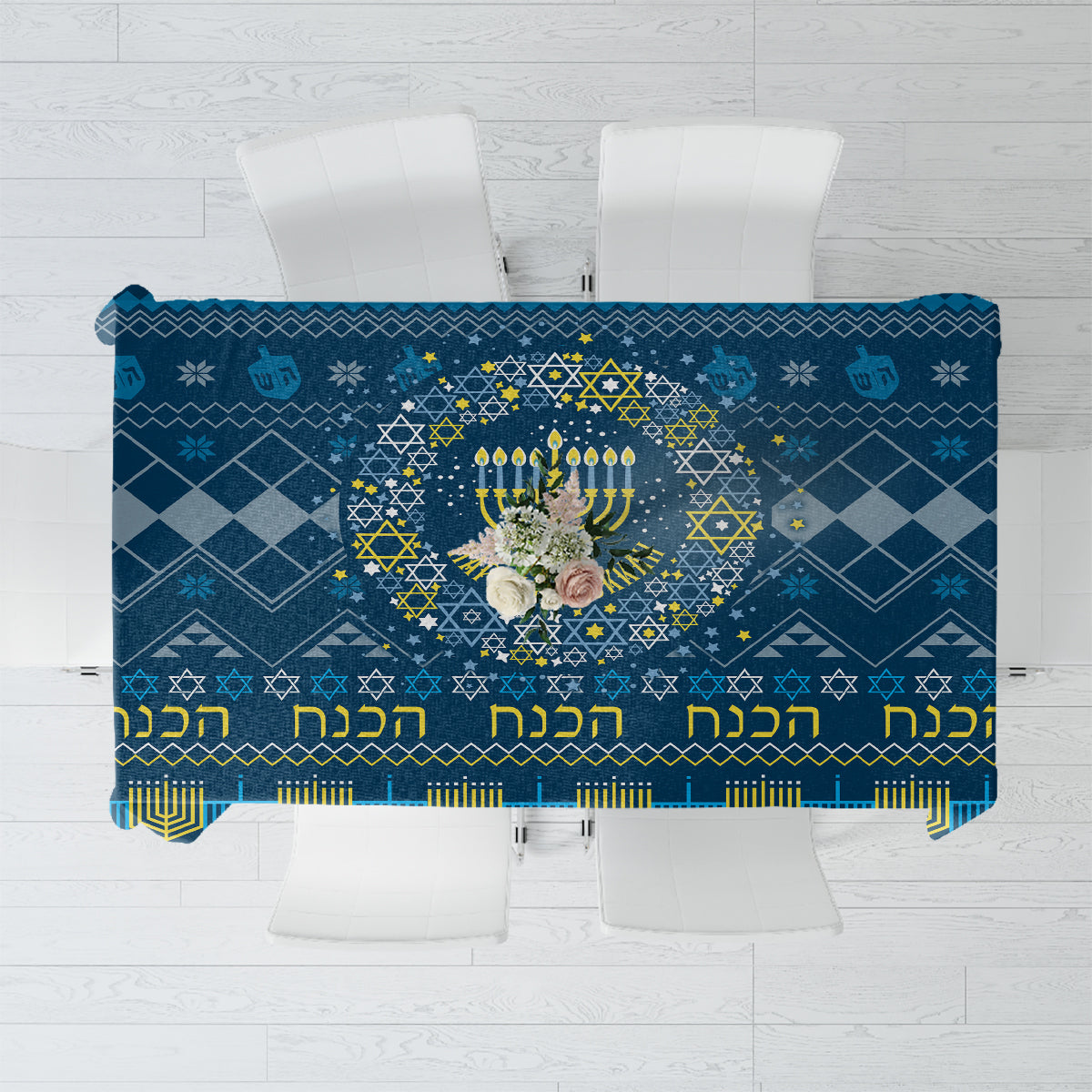 Happy Hanukkah Tablecloth Love and Lights Menorah - Wonder Print Shop