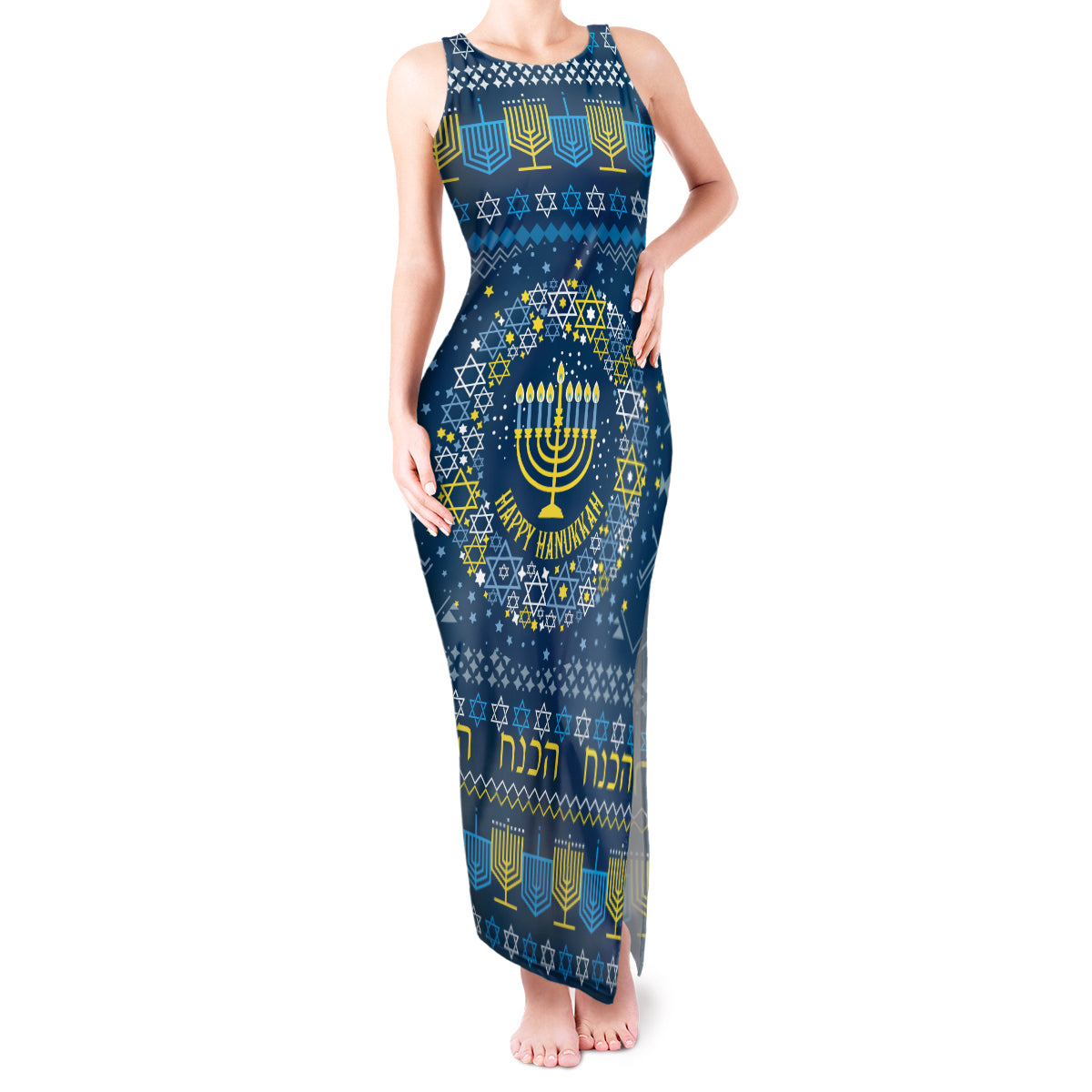 Happy Hanukkah Tank Maxi Dress Love and Lights Menorah - Wonder Print Shop