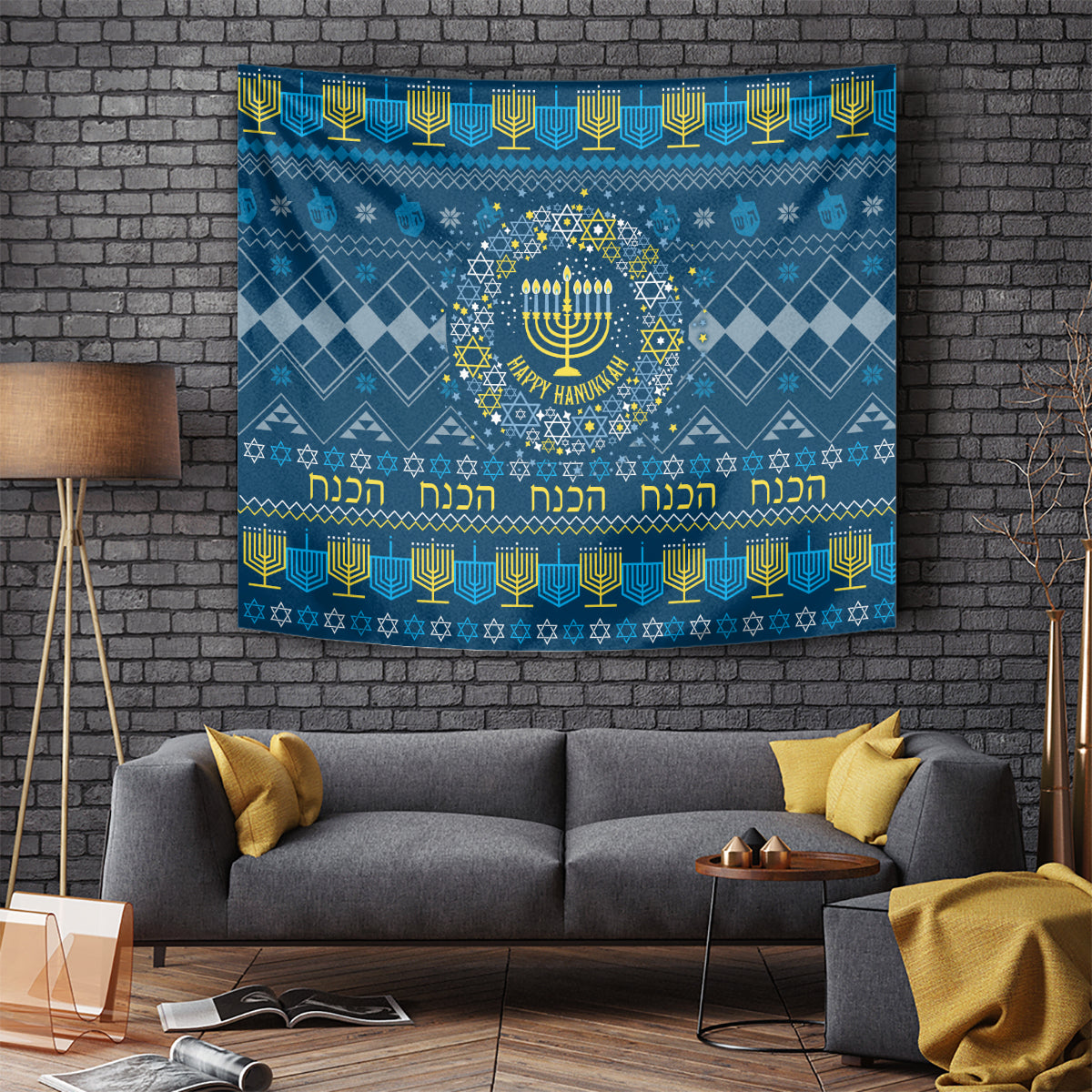 Happy Hanukkah Tapestry Love and Lights Menorah - Wonder Print Shop