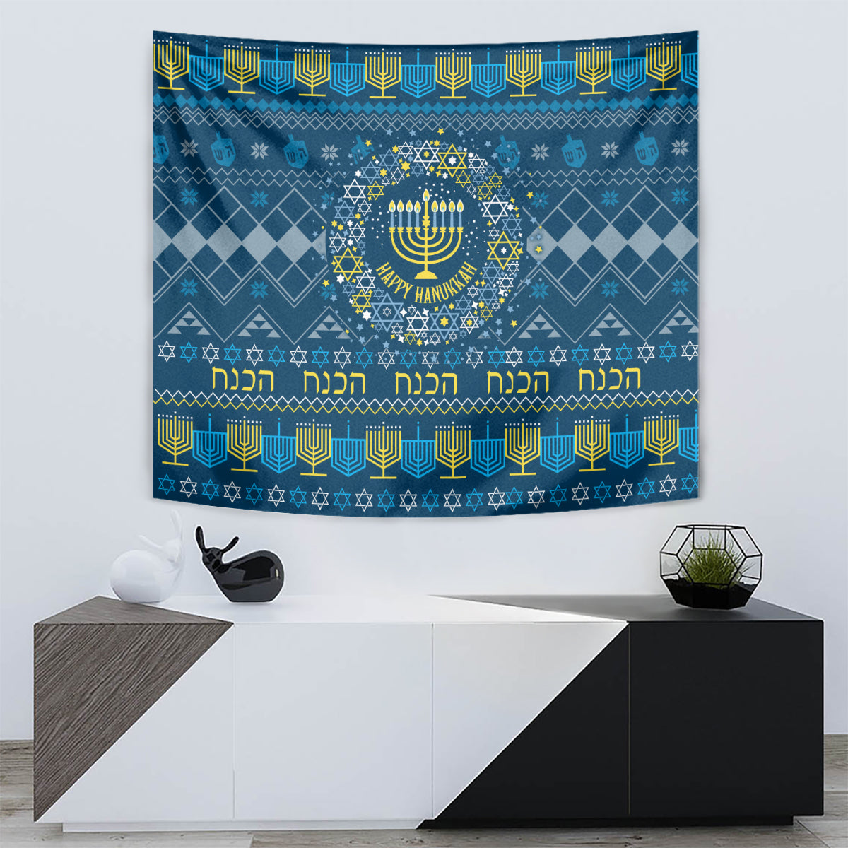 Happy Hanukkah Tapestry Love and Lights Menorah - Wonder Print Shop