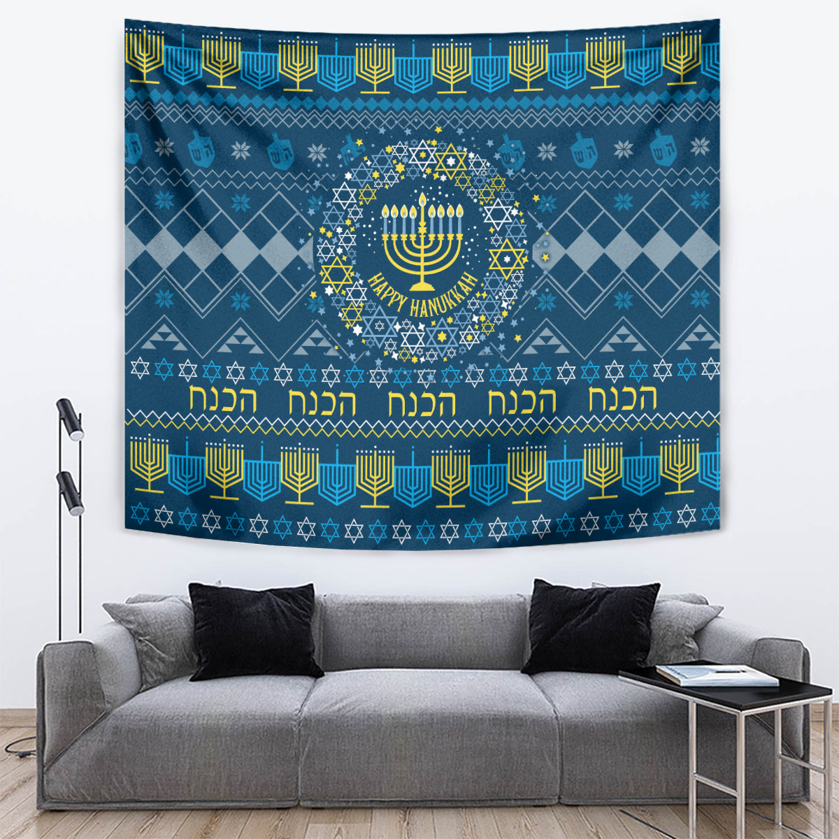Happy Hanukkah Tapestry Love and Lights Menorah - Wonder Print Shop