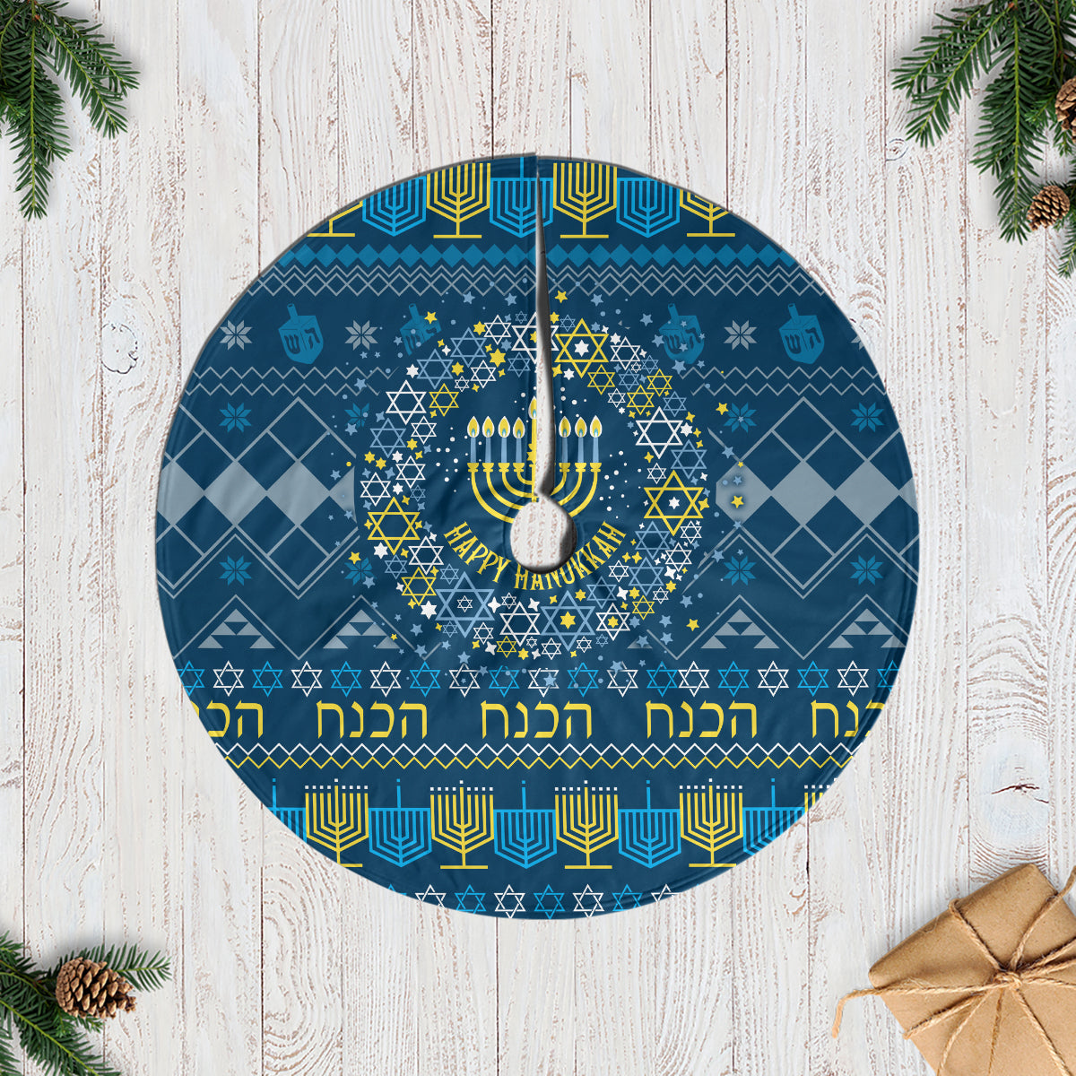 Happy Hanukkah Tree Skirt Love and Lights Menorah - Wonder Print Shop