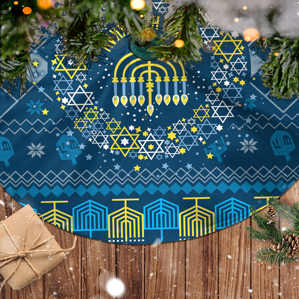Happy Hanukkah Tree Skirt Love and Lights Menorah - Wonder Print Shop