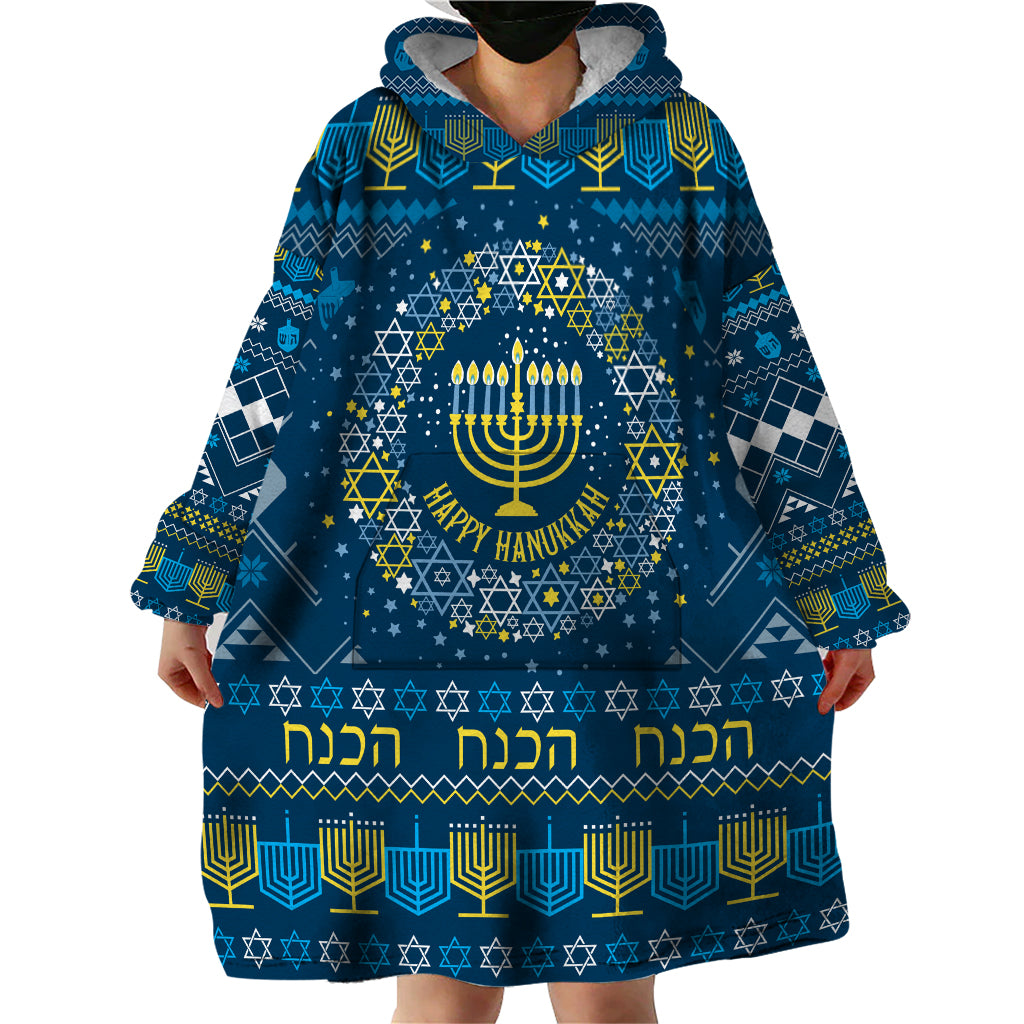 Happy Hanukkah Wearable Blanket Hoodie Love and Lights Menorah - Wonder Print Shop