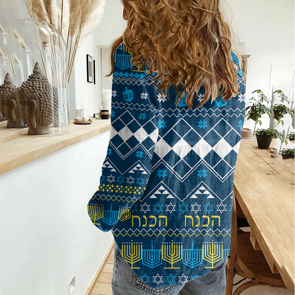Happy Hanukkah Women Casual Shirt Love and Lights Menorah - Wonder Print Shop