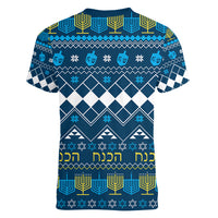 Happy Hanukkah Women V Neck T Shirt Love and Lights Menorah - Wonder Print Shop