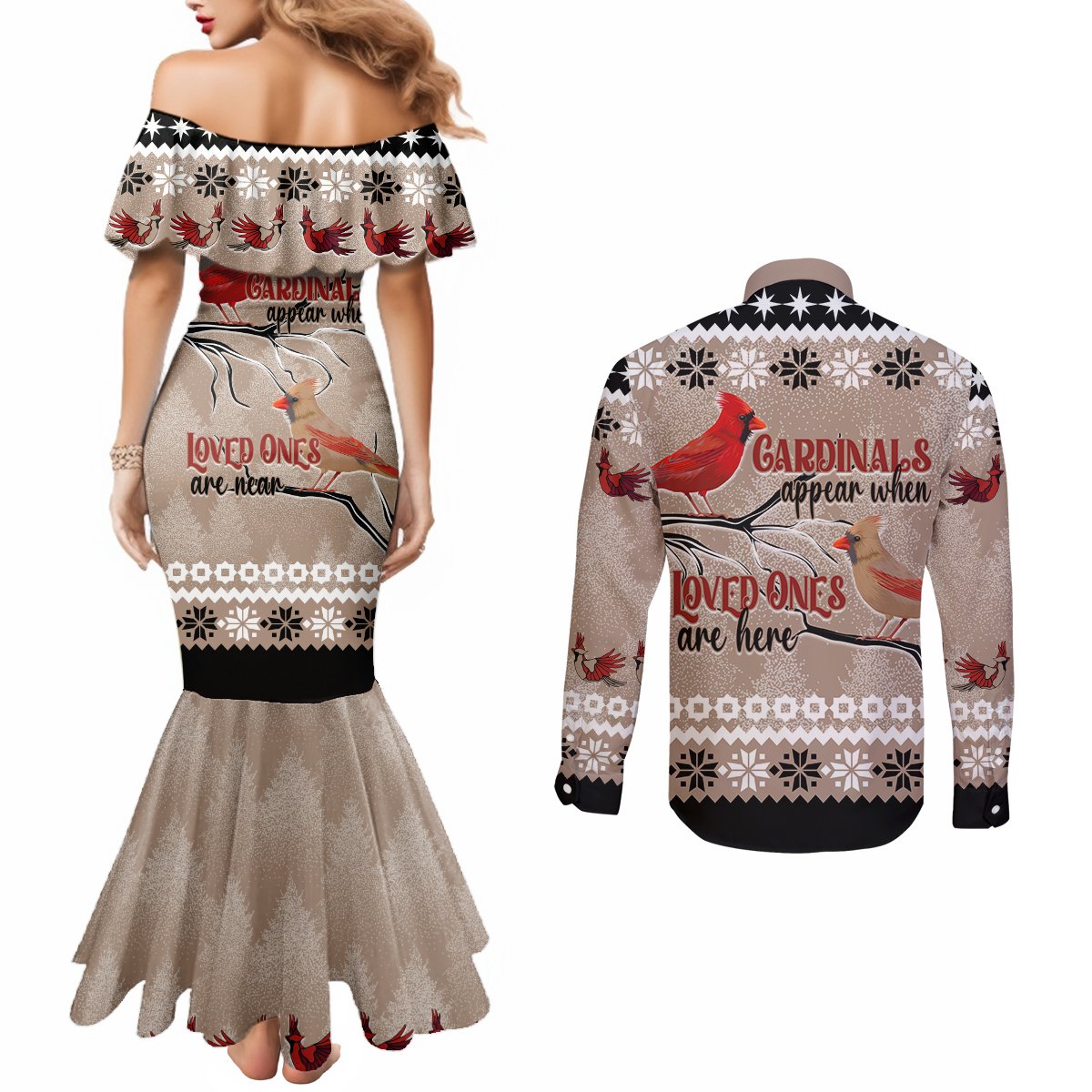chrismas-cardinal-birds-couples-matching-mermaid-dress-and-long-sleeve-button-shirt-cardinals-appear-when-loved-ones-are-near