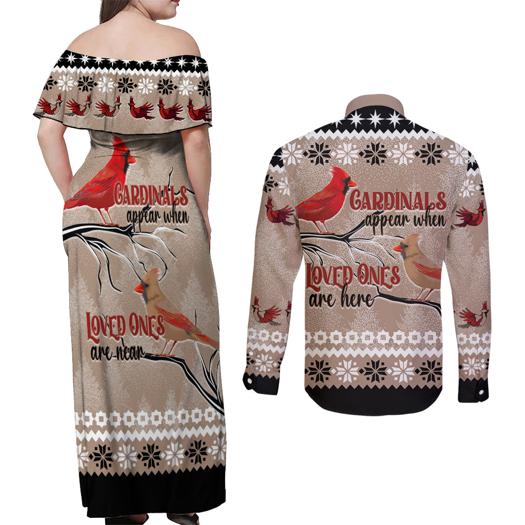 Christmas Cardinal Birds Couples Matching Off Shoulder Maxi Dress and Long Sleeve Button Shirt Cardinals Appear When Loved Ones Are Near LT7 - Wonder Print Shop