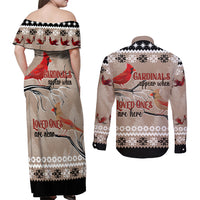 Christmas Cardinal Birds Couples Matching Off Shoulder Maxi Dress and Long Sleeve Button Shirt Cardinals Appear When Loved Ones Are Near LT7 - Wonder Print Shop