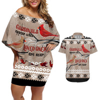 Christmas Cardinal Birds Couples Matching Off Shoulder Short Dress and Hawaiian Shirt Cardinals Appear When Loved Ones Are Near LT7 - Wonder Print Shop