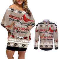 Christmas Cardinal Birds Couples Matching Off Shoulder Short Dress and Long Sleeve Button Shirt Cardinals Appear When Loved Ones Are Near LT7 - Wonder Print Shop