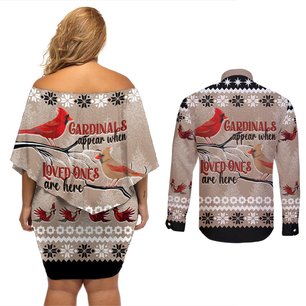Christmas Cardinal Birds Couples Matching Off Shoulder Short Dress and Long Sleeve Button Shirt Cardinals Appear When Loved Ones Are Near LT7 - Wonder Print Shop