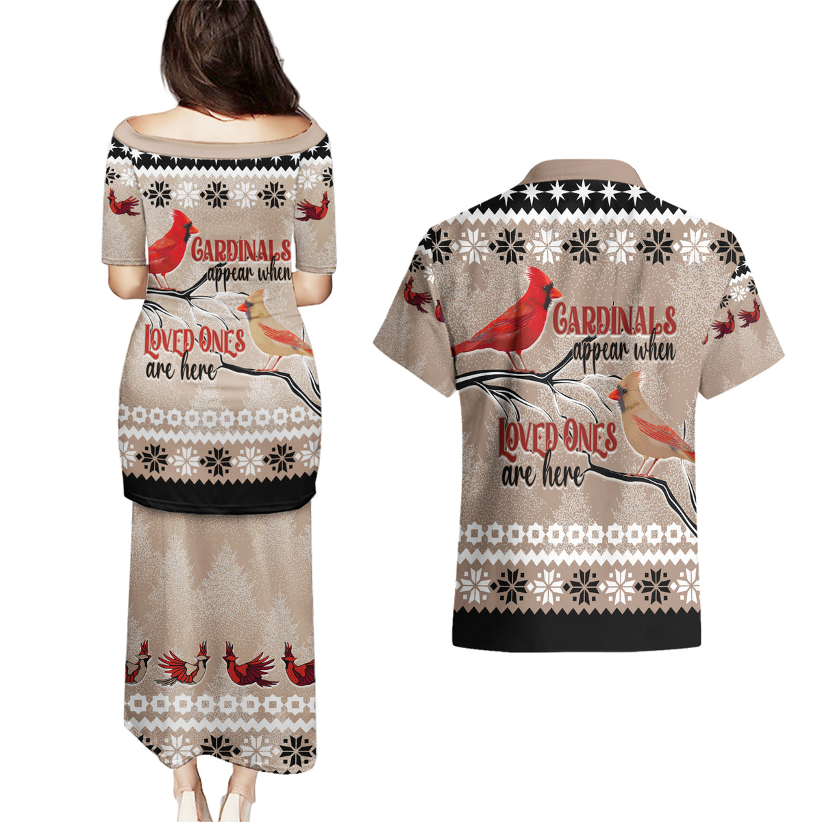 Christmas Cardinal Birds Couples Matching Puletasi Dress and Hawaiian Shirt Cardinals Appear When Loved Ones Are Near LT7 - Wonder Print Shop