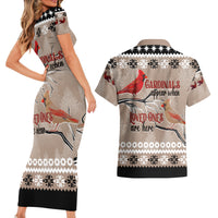 Christmas Cardinal Birds Couples Matching Short Sleeve Bodycon Dress and Hawaiian Shirt Cardinals Appear When Loved Ones Are Near LT7 - Wonder Print Shop