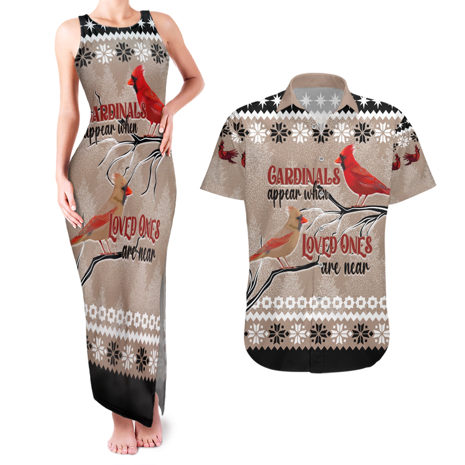 Christmas Cardinal Birds Couples Matching Tank Maxi Dress and Hawaiian Shirt Cardinals Appear When Loved Ones Are Near LT7 - Wonder Print Shop