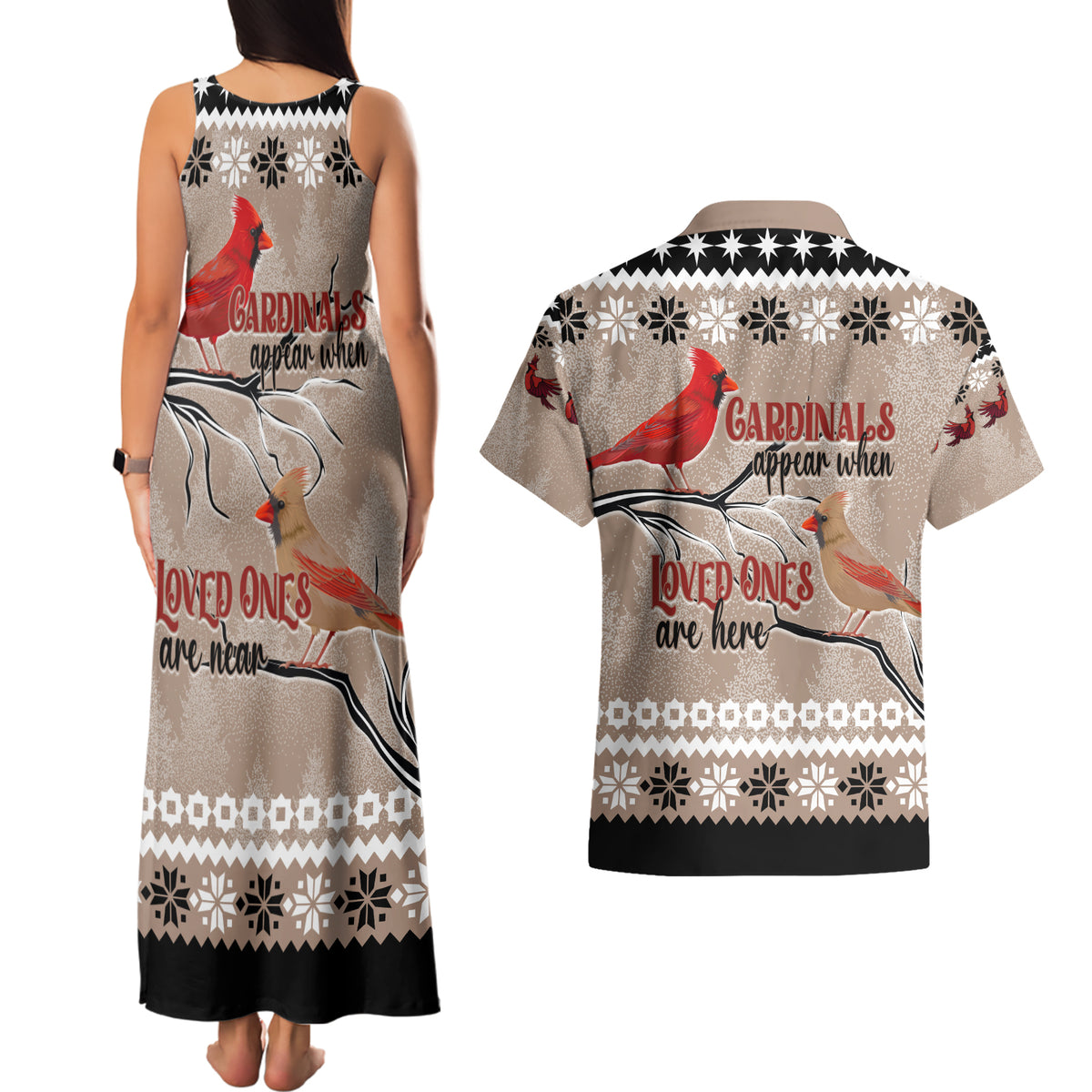 Christmas Cardinal Birds Couples Matching Tank Maxi Dress and Hawaiian Shirt Cardinals Appear When Loved Ones Are Near LT7 - Wonder Print Shop