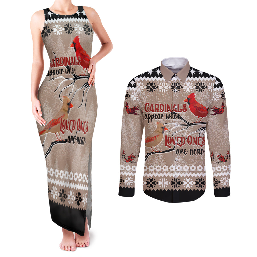 Christmas Cardinal Birds Couples Matching Tank Maxi Dress and Long Sleeve Button Shirt Cardinals Appear When Loved Ones Are Near LT7 - Wonder Print Shop