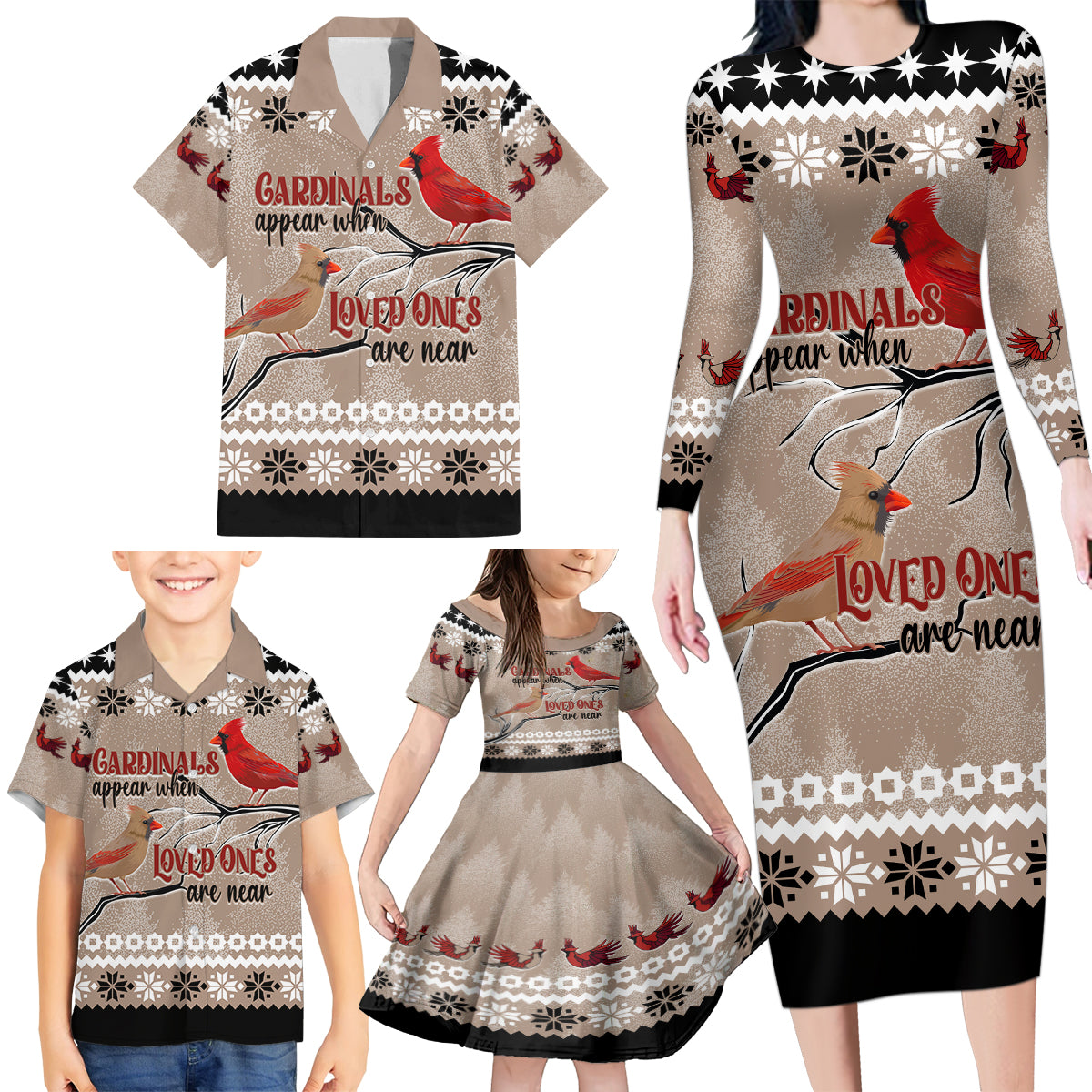Christmas Cardinal Birds Family Matching Long Sleeve Bodycon Dress and Hawaiian Shirt Cardinals Appear When Loved Ones Are Near LT7 - Wonder Print Shop