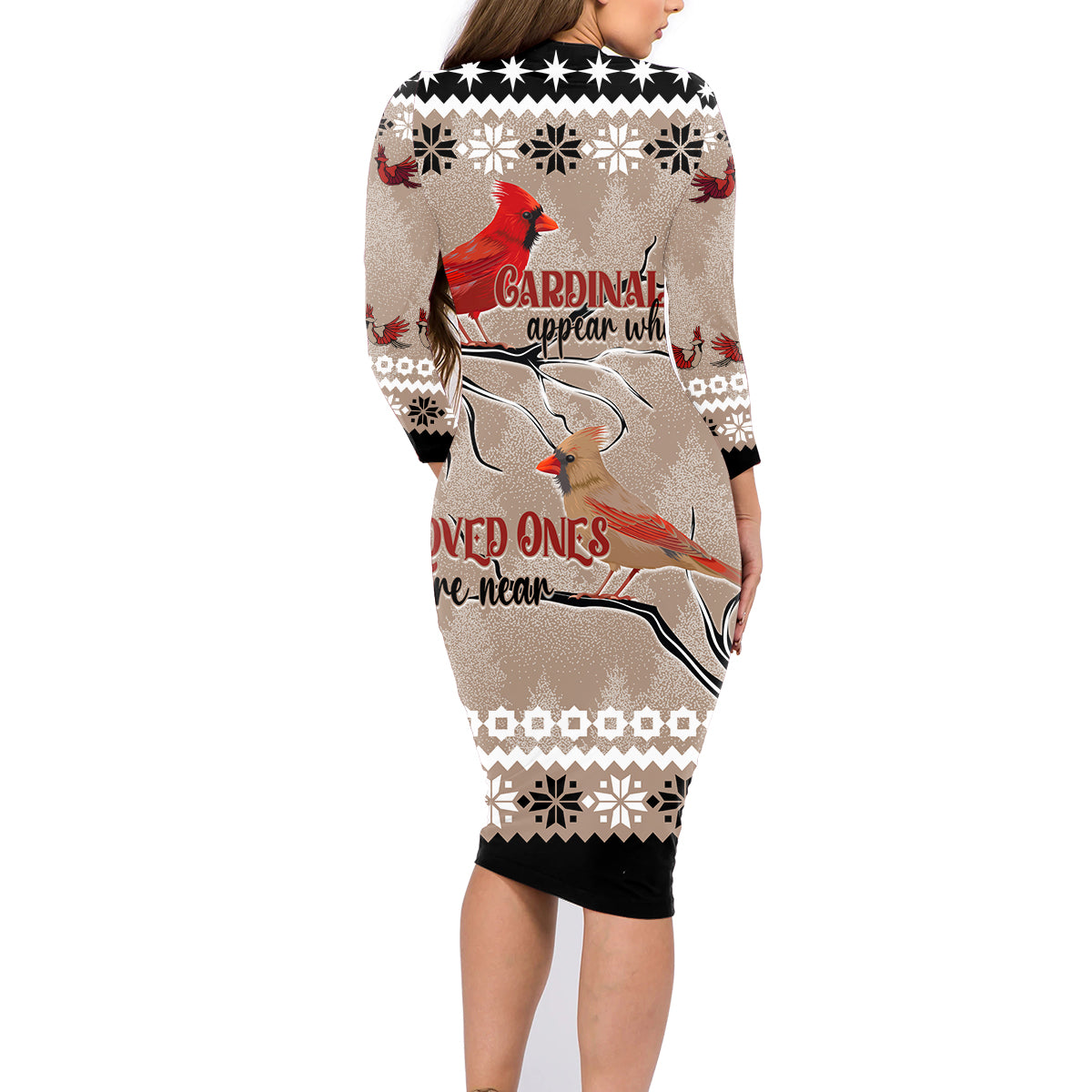 Christmas Cardinal Birds Family Matching Long Sleeve Bodycon Dress and Hawaiian Shirt Cardinals Appear When Loved Ones Are Near LT7 - Wonder Print Shop