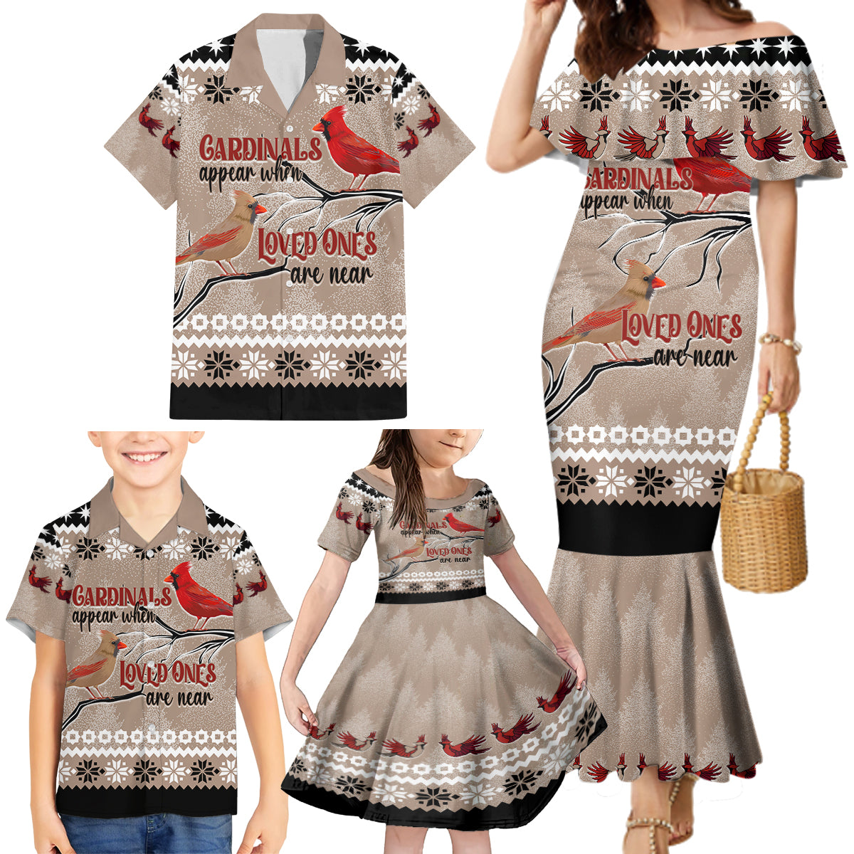 Christmas Cardinal Birds Family Matching Mermaid Dress and Hawaiian Shirt Cardinals Appear When Loved Ones Are Near LT7 - Wonder Print Shop