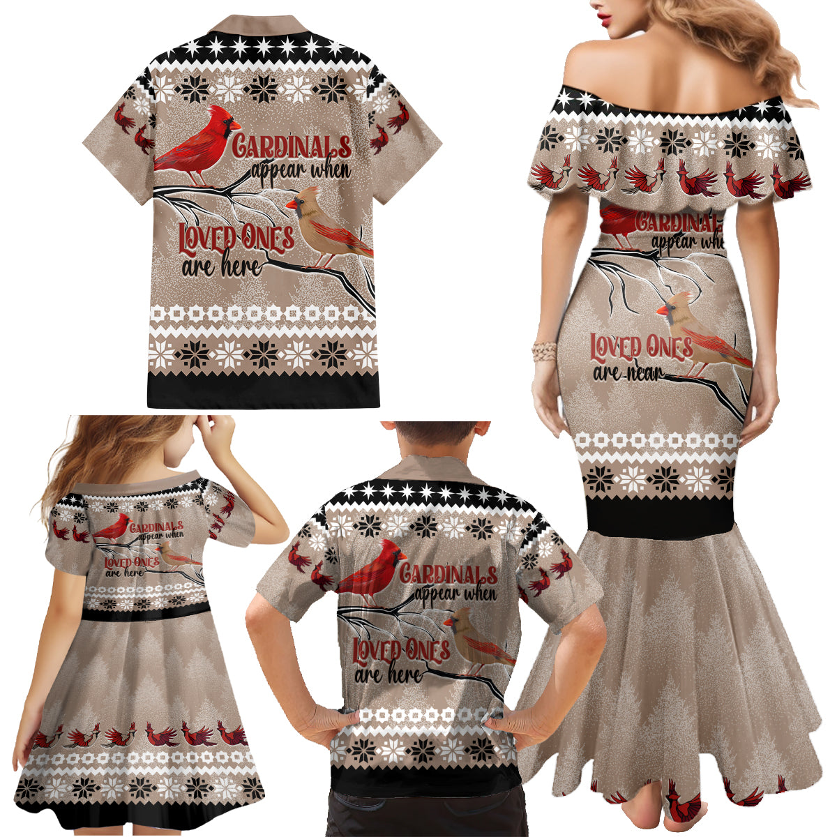 Christmas Cardinal Birds Family Matching Mermaid Dress and Hawaiian Shirt Cardinals Appear When Loved Ones Are Near LT7 - Wonder Print Shop
