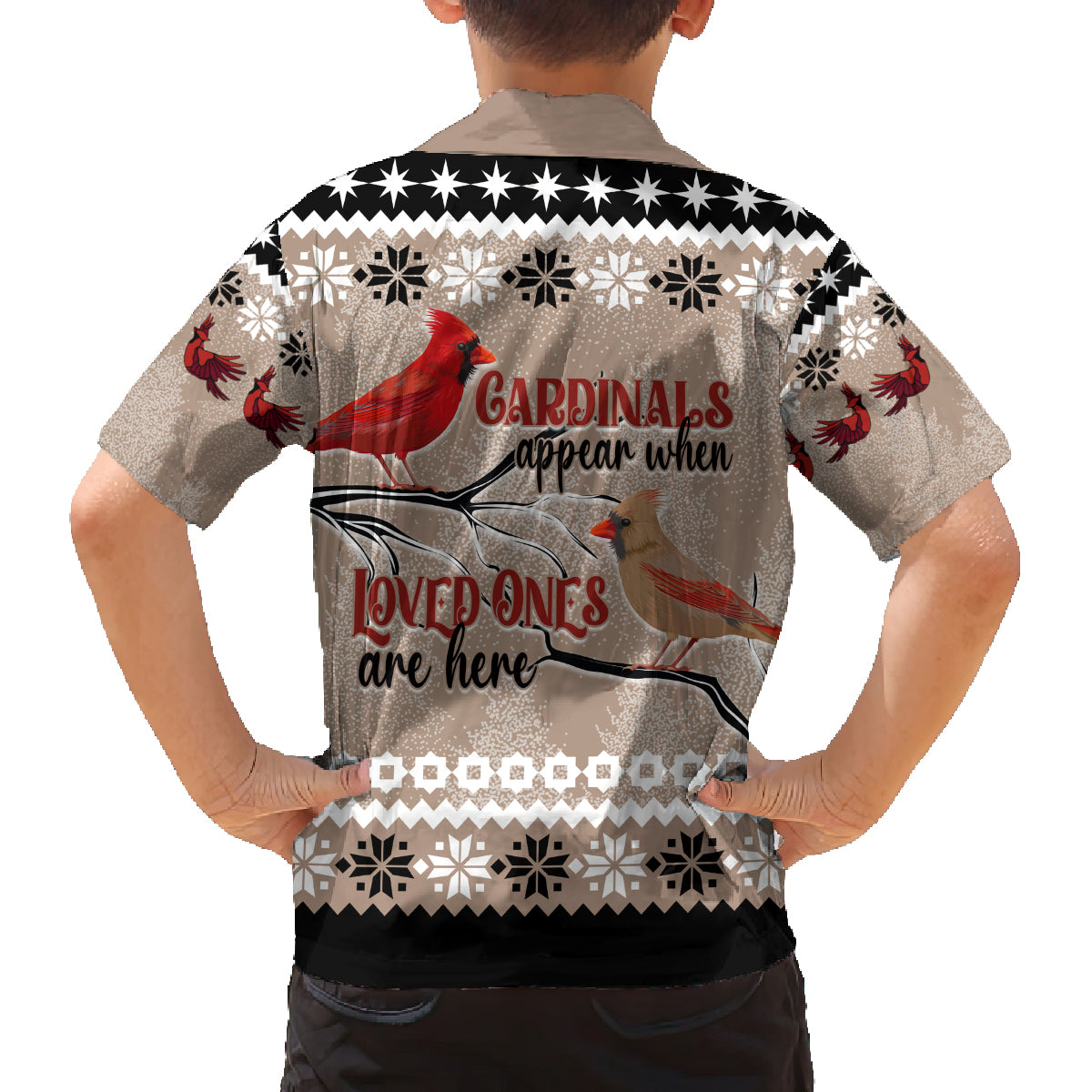 Christmas Cardinal Birds Family Matching Off Shoulder Long Sleeve Dress and Hawaiian Shirt Cardinals Appear When Loved Ones Are Near - Wonder Print Shop