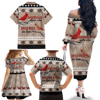 Christmas Cardinal Birds Family Matching Off Shoulder Long Sleeve Dress and Hawaiian Shirt Cardinals Appear When Loved Ones Are Near - Wonder Print Shop