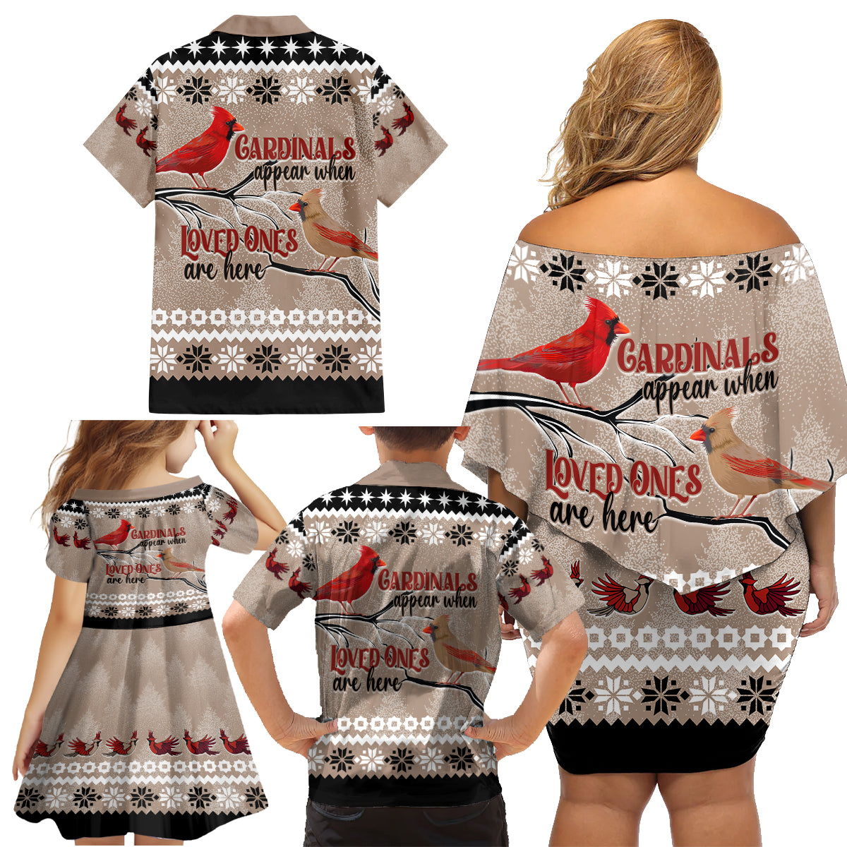 Christmas Cardinal Birds Family Matching Off Shoulder Short Dress and Hawaiian Shirt Cardinals Appear When Loved Ones Are Near LT7 - Wonder Print Shop