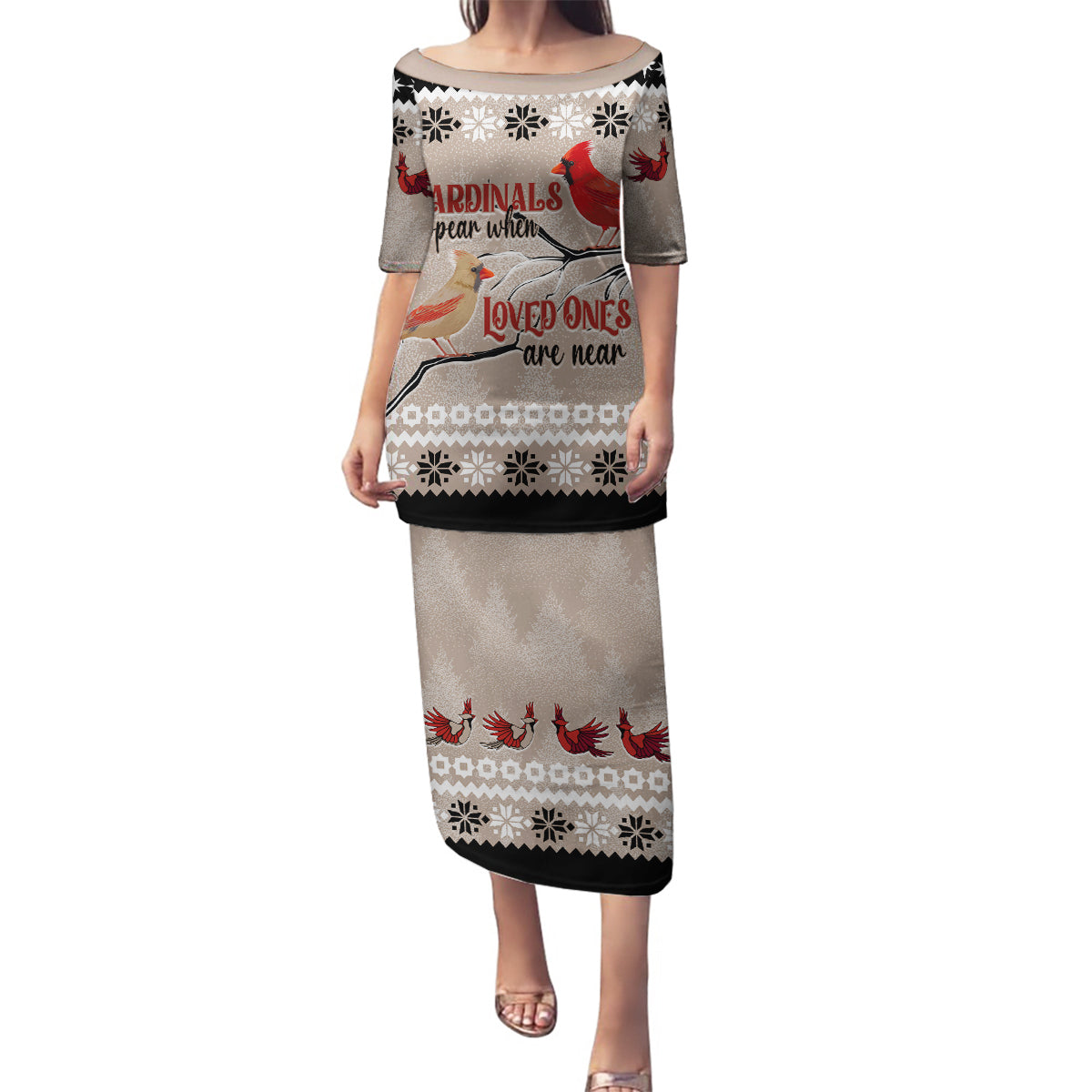 Christmas Cardinal Birds Family Matching Puletasi Dress and Hawaiian Shirt Cardinals Appear When Loved Ones Are Near - Wonder Print Shop