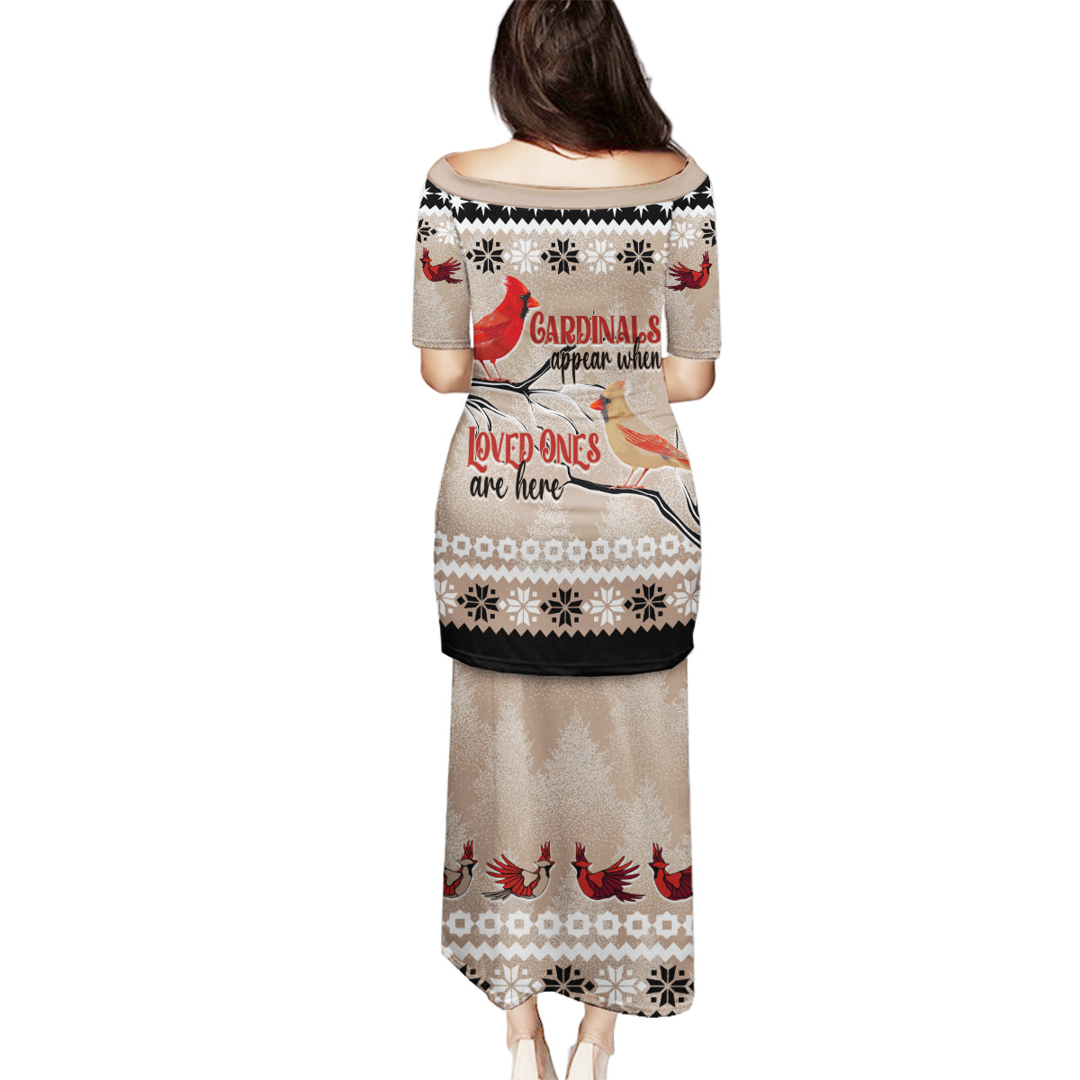 Christmas Cardinal Birds Family Matching Puletasi Dress and Hawaiian Shirt Cardinals Appear When Loved Ones Are Near - Wonder Print Shop