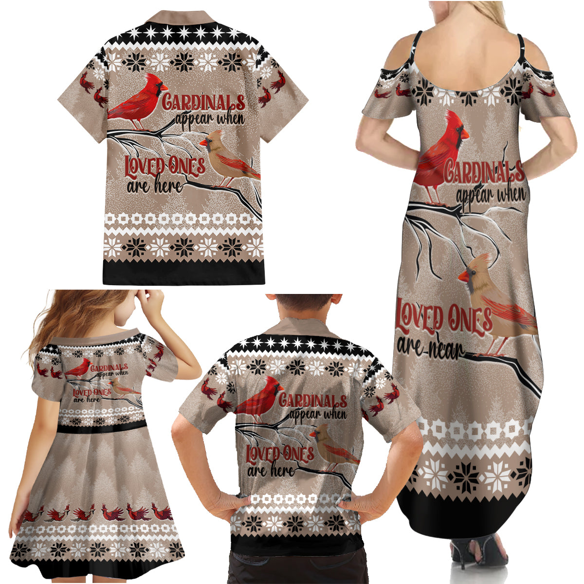 Christmas Cardinal Birds Family Matching Summer Maxi Dress and Hawaiian Shirt Cardinals Appear When Loved Ones Are Near - Wonder Print Shop