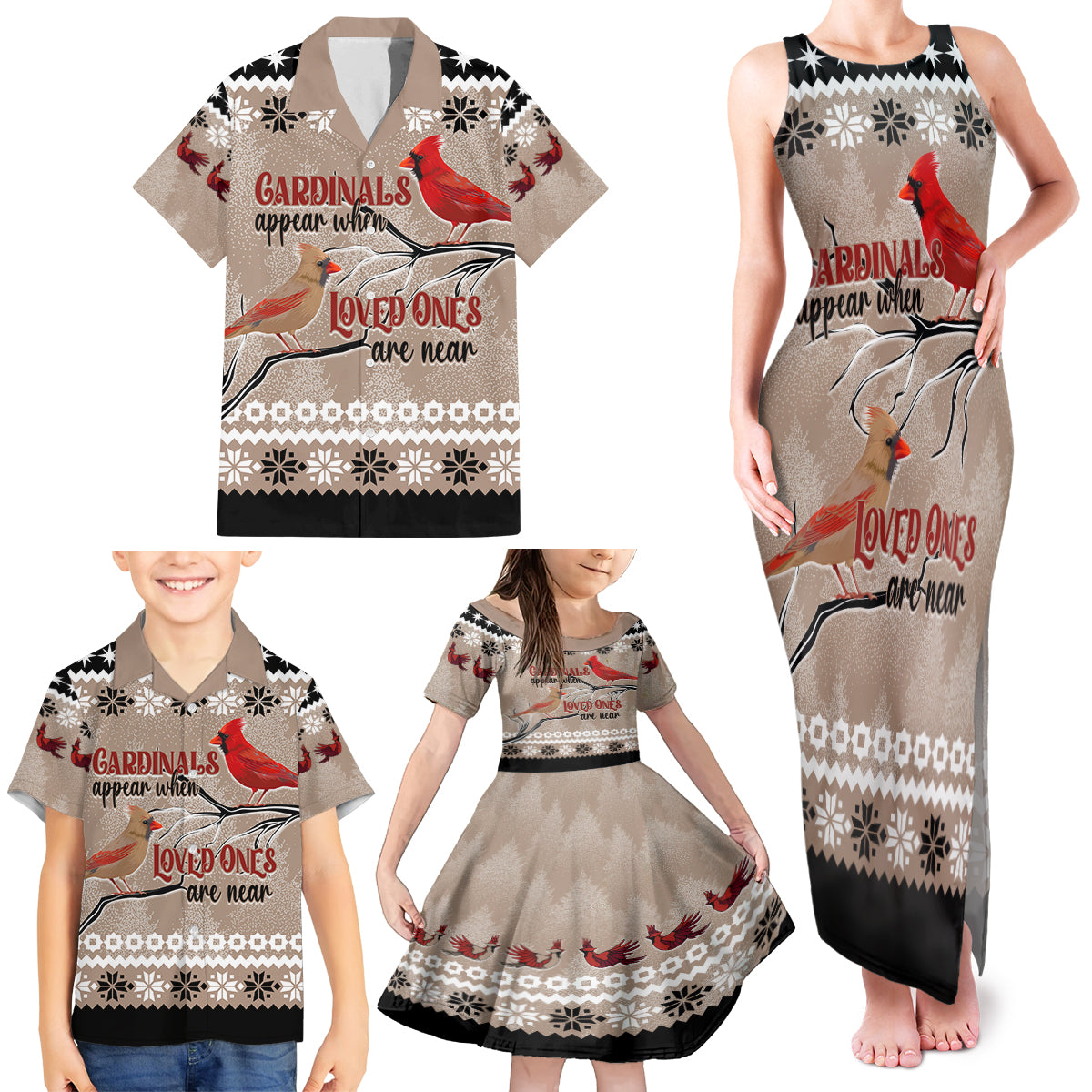 Christmas Cardinal Birds Family Matching Tank Maxi Dress and Hawaiian Shirt Cardinals Appear When Loved Ones Are Near - Wonder Print Shop