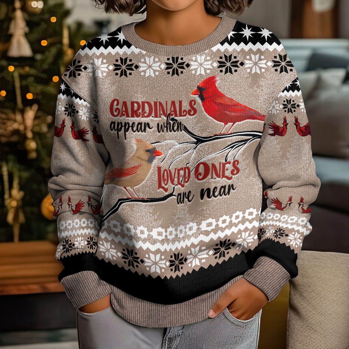 Christmas Cardinal Birds Kid Ugly Christmas Sweater Cardinals Appear When Loved Ones Are Near - Wonder Print Shop