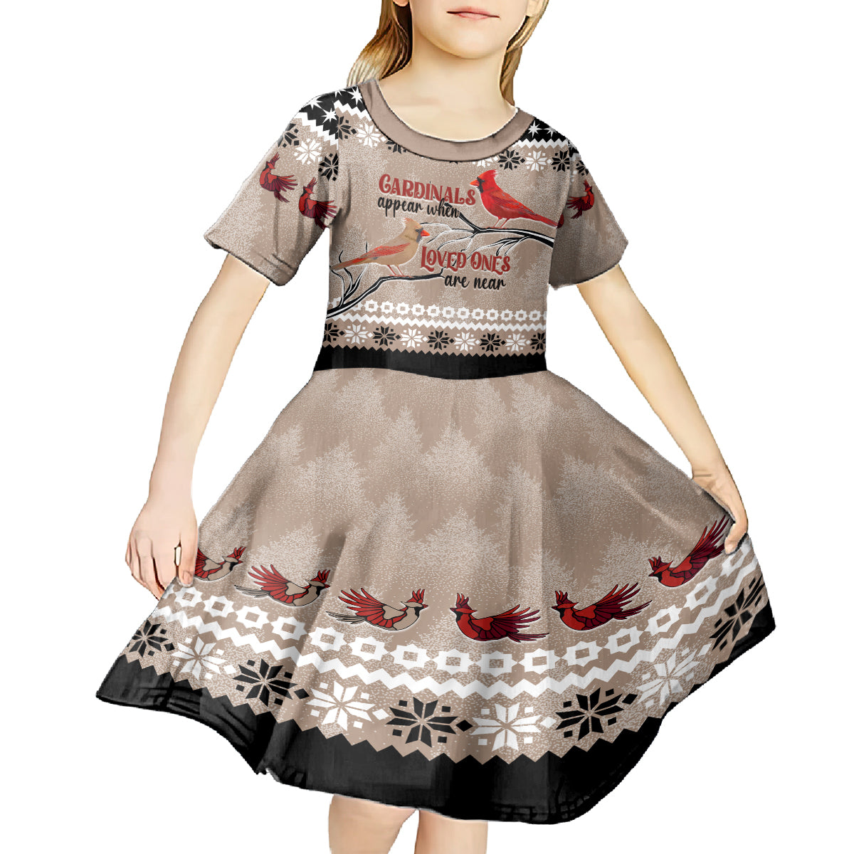 Christmas Cardinal Birds Kid Short Sleeve Dress Cardinals Appear When Loved Ones Are Near - Wonder Print Shop