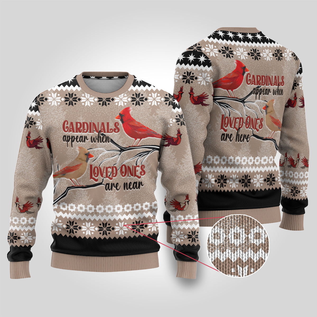 Chrismas Cardinal Birds Ugly Christmas Sweater Cardinals Appear When Loved Ones Are Near - Wonder Print Shop